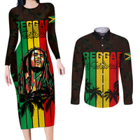 Personalised Jamaica Couples Matching Long Sleeve Bodycon Dress and Long Sleeve Button Shirts Reggae Festival Legend Bob Abstract Portrait LT7 - Wonder Print Shop