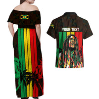 Personalised Jamaica Couples Matching Off Shoulder Maxi Dress and Hawaiian Shirt Reggae Festival Legend Bob Abstract Portrait LT7 - Wonder Print Shop