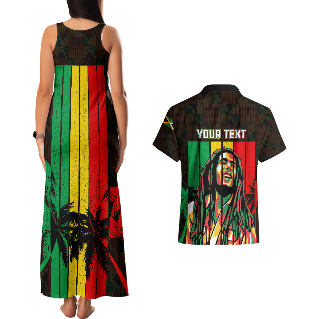 Personalised Jamaica Couples Matching Tank Maxi Dress And Hawaiian Shirt Reggae Festival Legend Bob Abstract Portrait LT7 - Wonder Print Shop