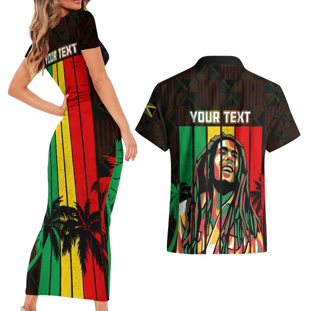 Personalised Jamaica Couples Matching Short Sleeve Bodycon Dress and Hawaiian Shirt Reggae Festival Legend Bob Abstract Portrait LT7