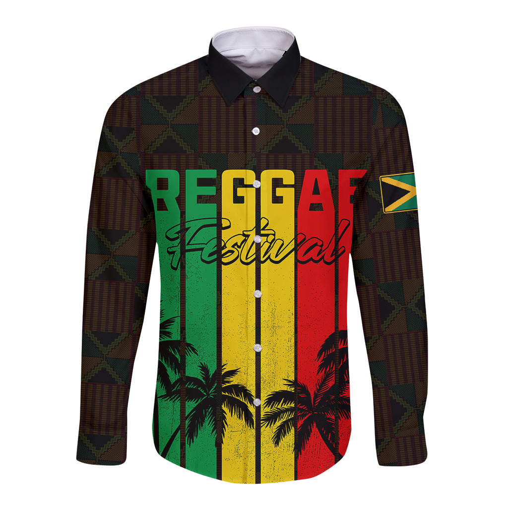 Personalised Jamaica Long Sleeve Button Shirt Reggae Festival Legend Bob Abstract Portrait - Wonder Print Shop