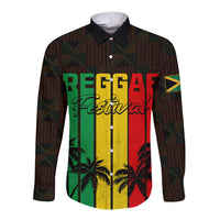 Personalised Jamaica Long Sleeve Button Shirt Reggae Festival Legend Bob Abstract Portrait - Wonder Print Shop
