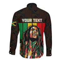 Personalised Jamaica Long Sleeve Button Shirt Reggae Festival Legend Bob Abstract Portrait - Wonder Print Shop