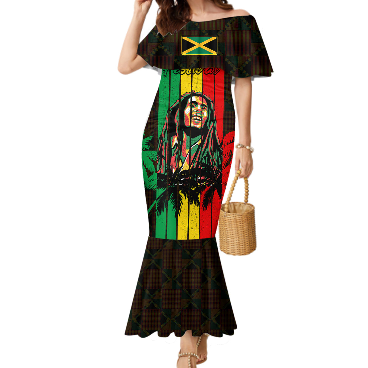 Personalised Jamaica Mermaid Dress Reggae Festival Legend Bob Abstract Portrait - Wonder Print Shop