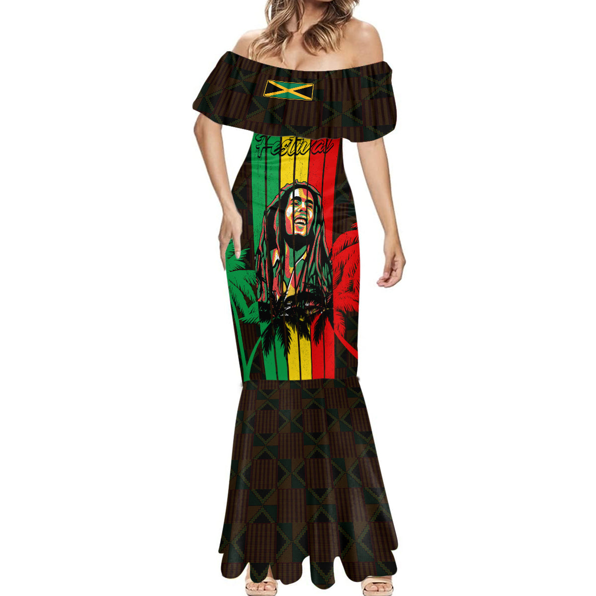 Personalised Jamaica Mermaid Dress Reggae Festival Legend Bob Abstract Portrait - Wonder Print Shop
