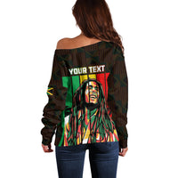 Personalised Jamaica Off Shoulder Sweater Reggae Festival Legend Bob Abstract Portrait - Wonder Print Shop