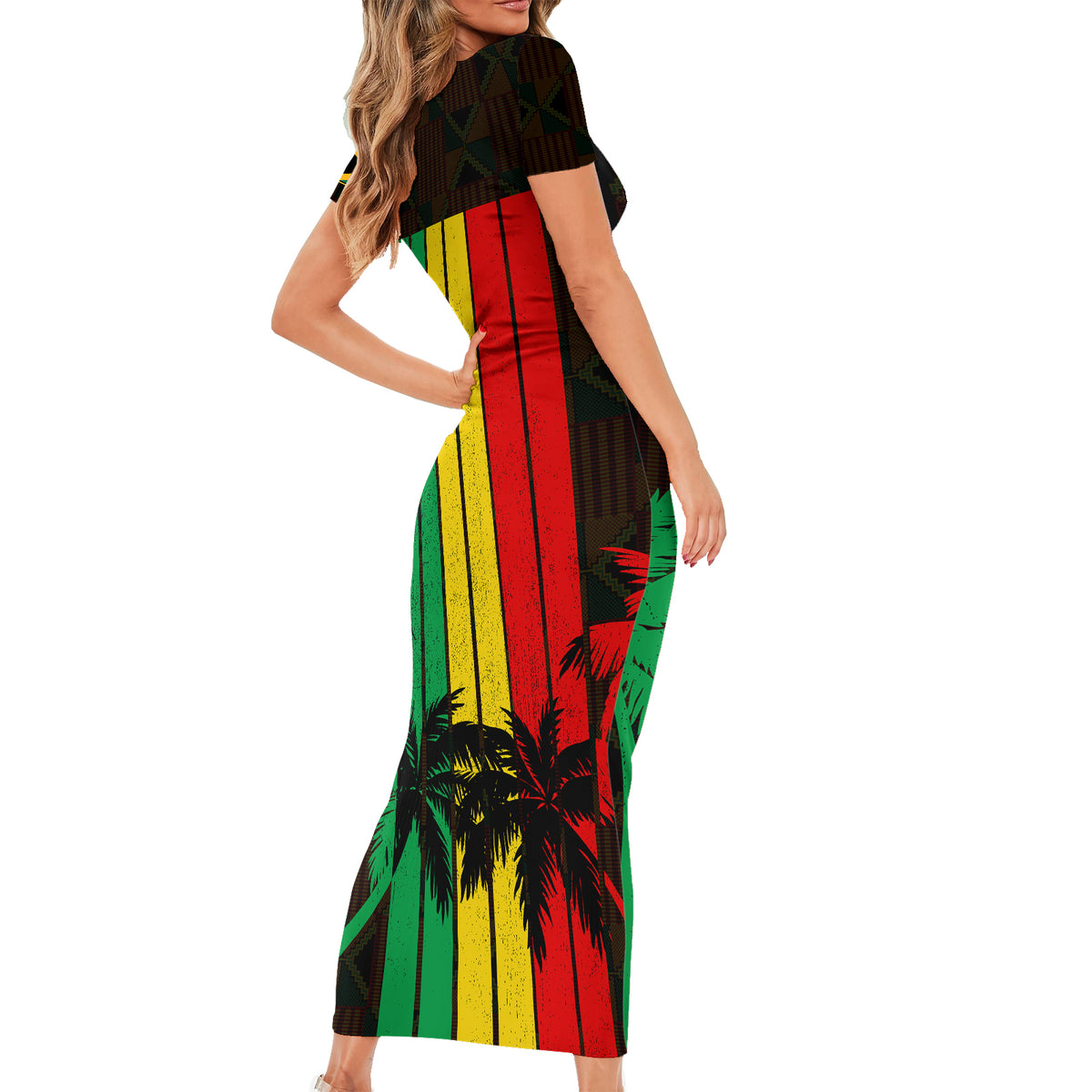 Personalised Jamaica Short Sleeve Bodycon Dress Reggae Festival Legend Bob Abstract Portrait - Wonder Print Shop