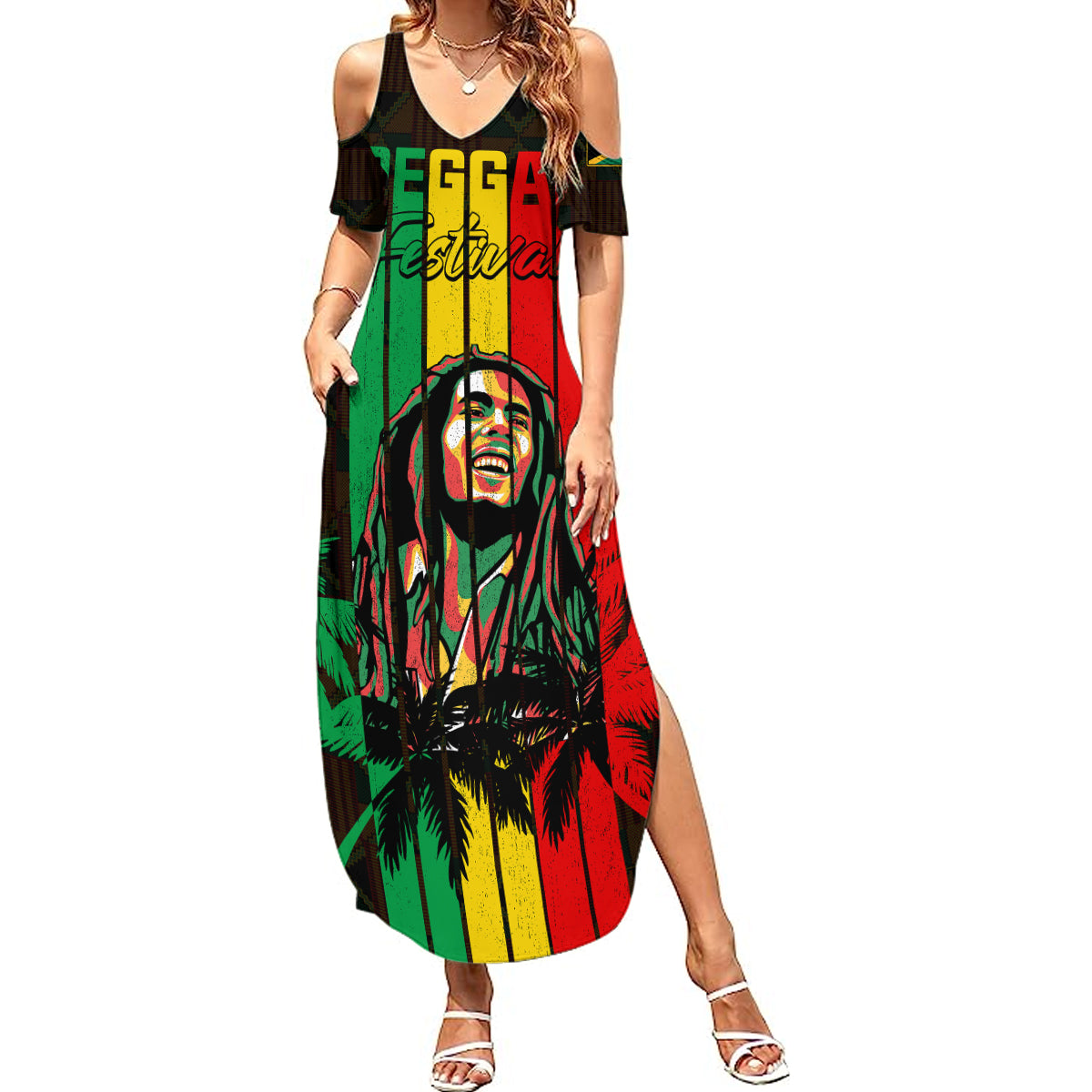 Personalised Jamaica Summer Maxi Dress Reggae Festival Legend Bob Abstract Portrait - Wonder Print Shop