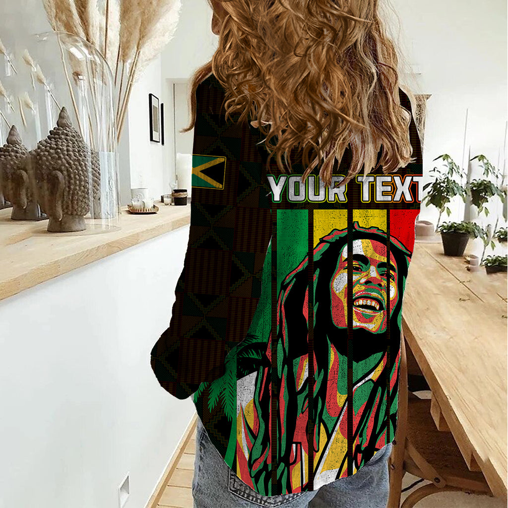 Personalised Jamaica Women Casual Shirt Reggae Festival Legend Bob Abstract Portrait - Wonder Print Shop