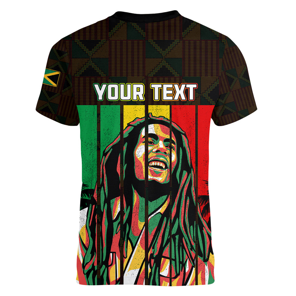 Personalised Jamaica Women V Neck T Shirt Reggae Festival Legend Bob Abstract Portrait - Wonder Print Shop