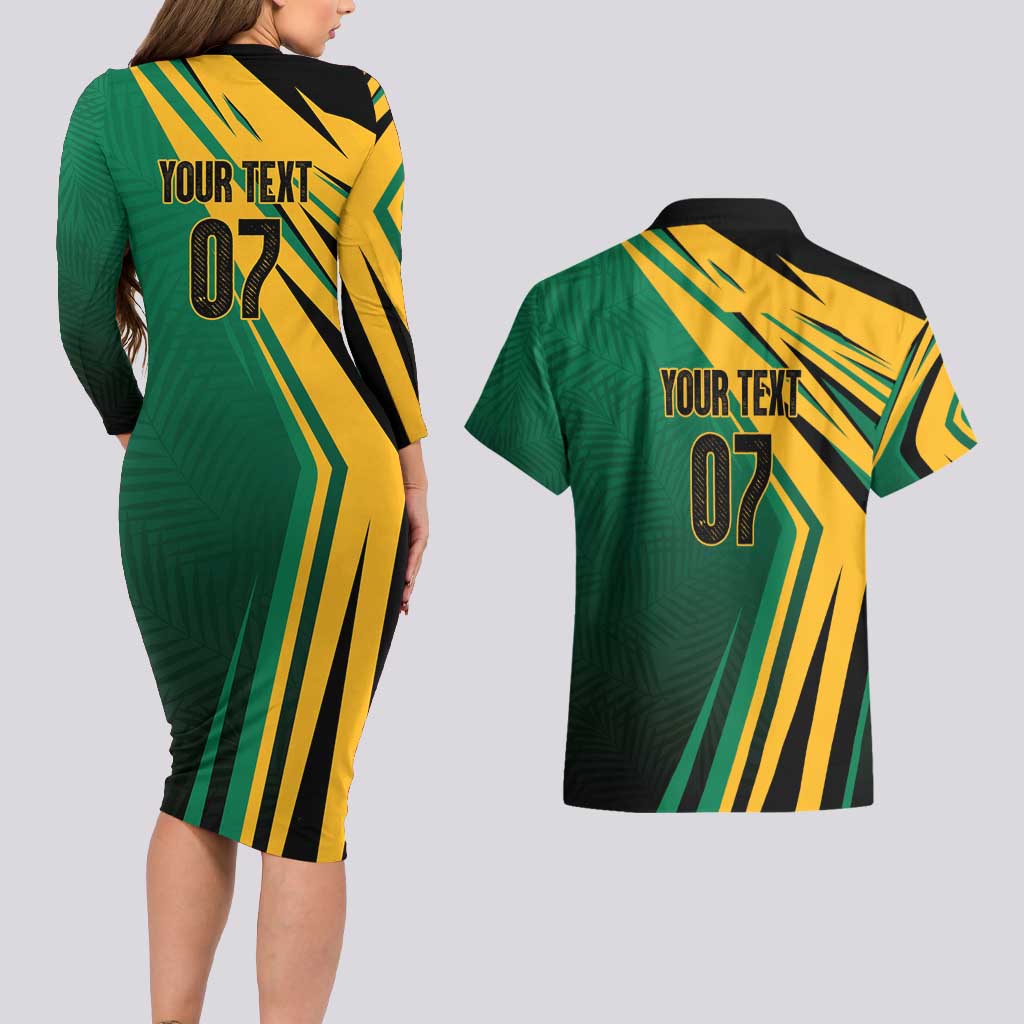 Jamaica Tropical Palm Personalized Couples Matching Long Sleeve Bodycon Dress and Hawaiian Shirt - Wonder Print Shop