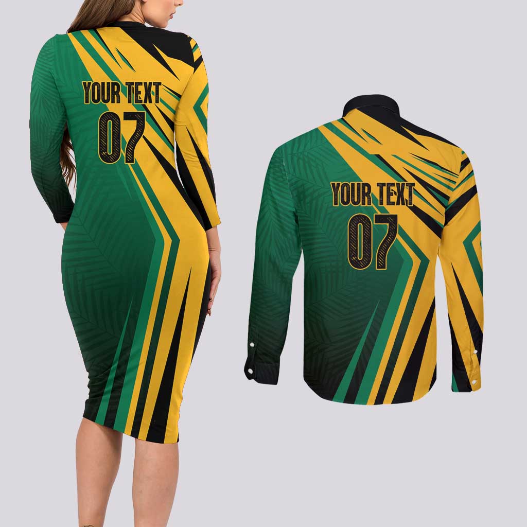 Jamaica Tropical Palm Personalized Couples Matching Long Sleeve Bodycon Dress and Long Sleeve Button Shirt - Wonder Print Shop