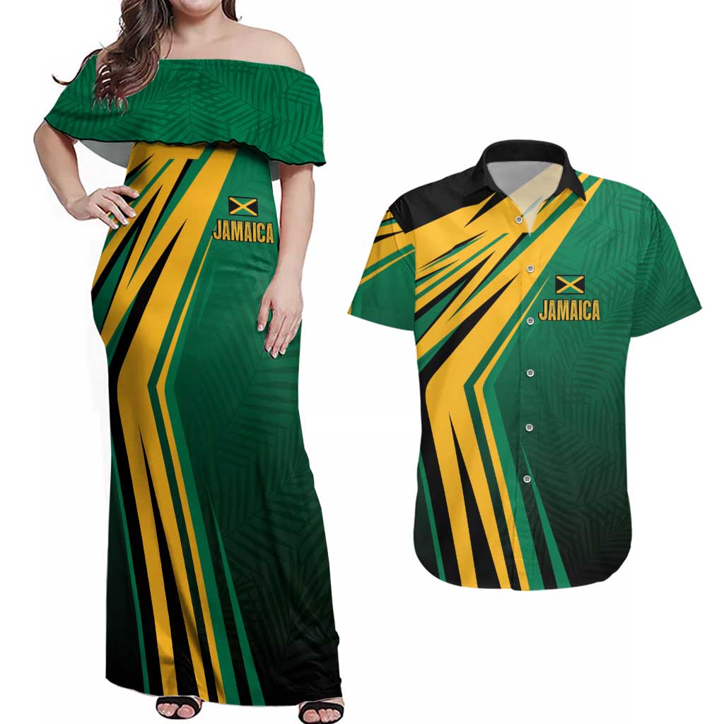 Jamaica Tropical Palm Personalized Couples Matching Off Shoulder Maxi Dress and Hawaiian Shirt - Wonder Print Shop