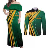 Jamaica Tropical Palm Personalized Couples Matching Off Shoulder Maxi Dress and Long Sleeve Button Shirt - Wonder Print Shop