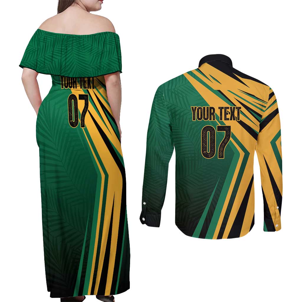 Jamaica Tropical Palm Personalized Couples Matching Off Shoulder Maxi Dress and Long Sleeve Button Shirt - Wonder Print Shop