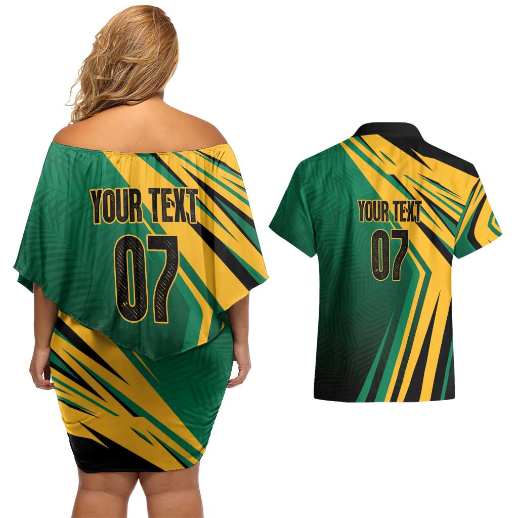 Jamaica Tropical Palm Personalized Couples Matching Off Shoulder Short Dress and Hawaiian Shirt - Wonder Print Shop