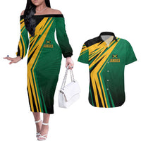 Jamaica Tropical Palm Personalized Couples Matching Off The Shoulder Long Sleeve Dress and Hawaiian Shirt - Wonder Print Shop