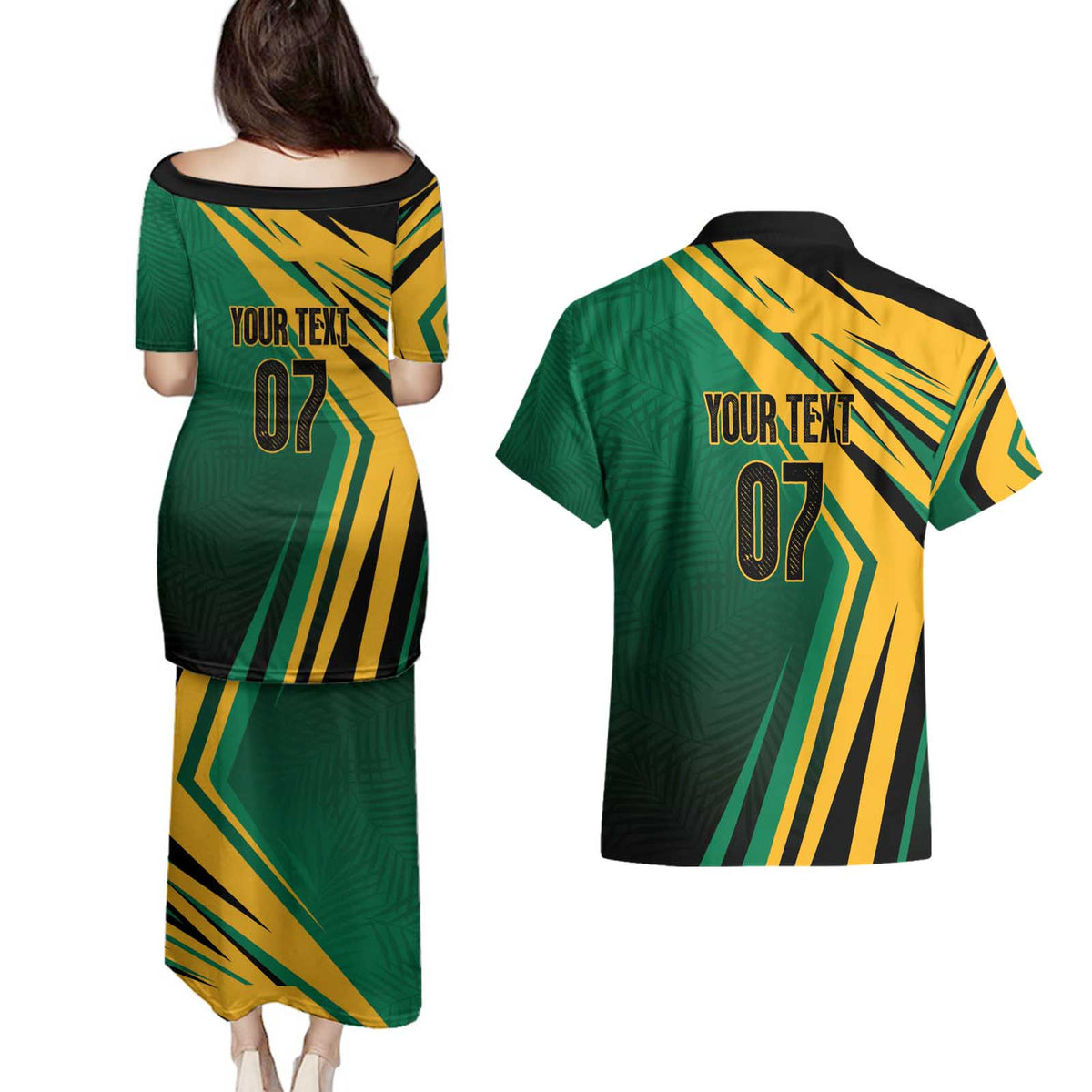 Jamaica Tropical Palm Personalized Couples Matching Puletasi and Hawaiian Shirt - Wonder Print Shop