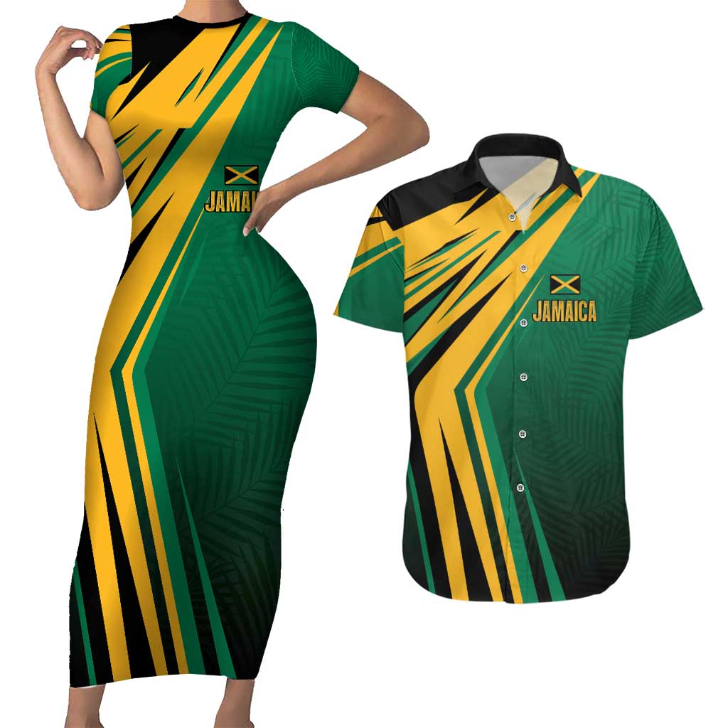Jamaica Tropical Palm Personalized Couples Matching Short Sleeve Bodycon Dress and Hawaiian Shirt - Wonder Print Shop
