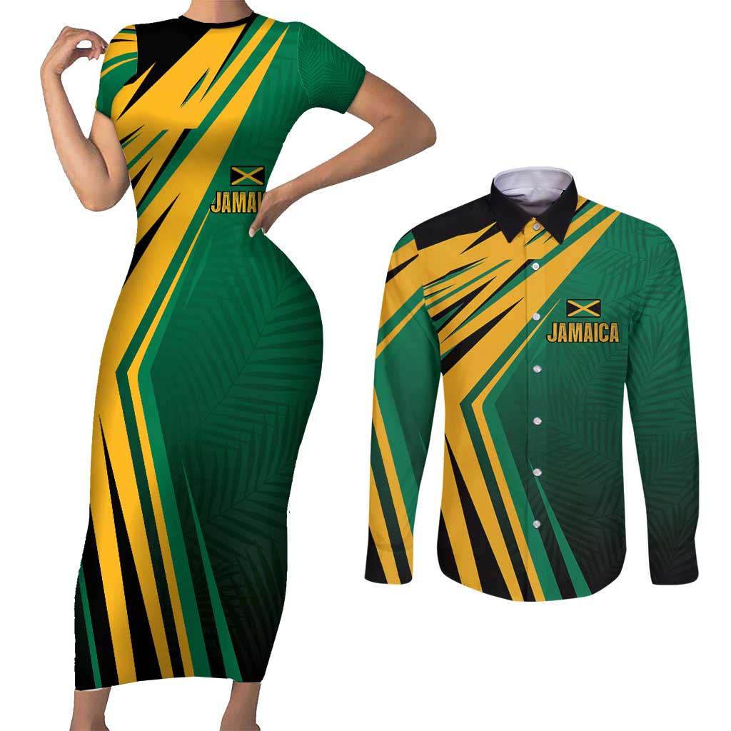Jamaica Tropical Palm Personalized Couples Matching Short Sleeve Bodycon Dress and Long Sleeve Button Shirt - Wonder Print Shop