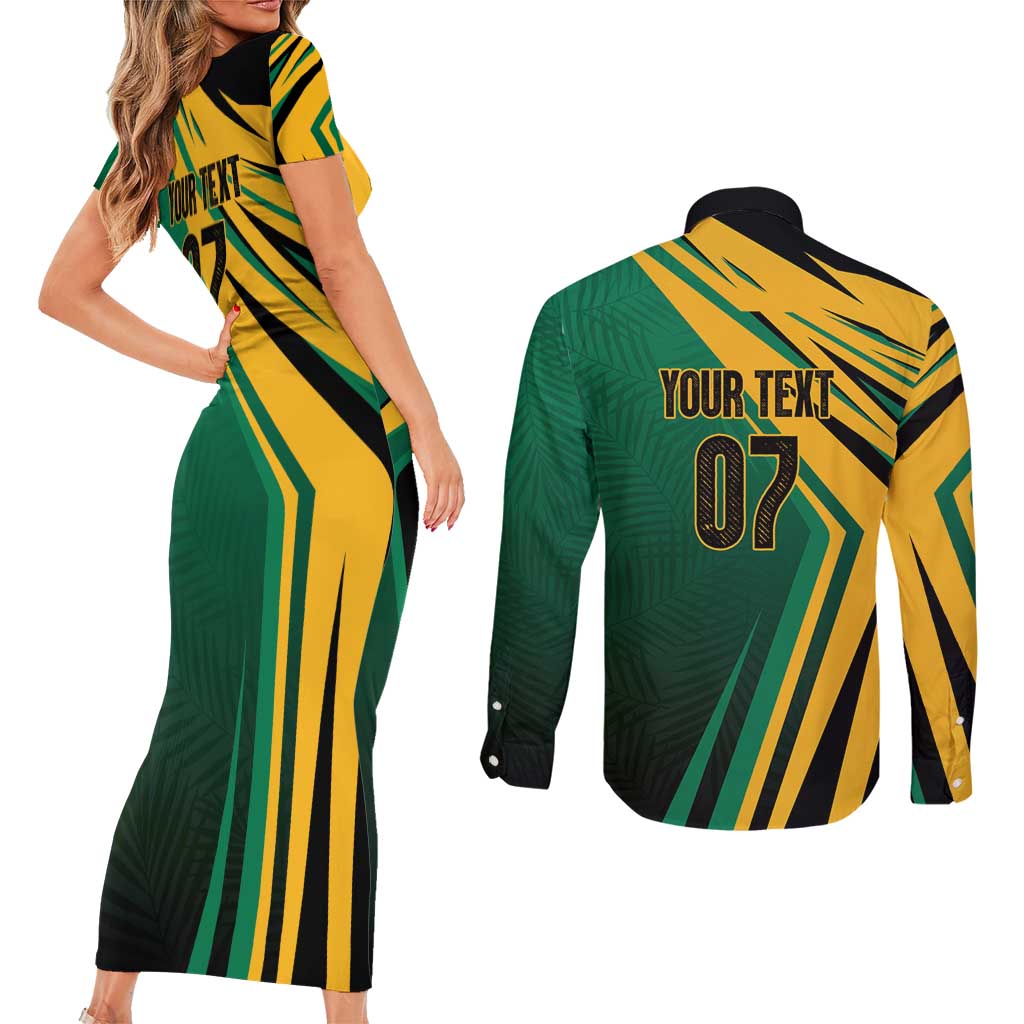 Jamaica Tropical Palm Personalized Couples Matching Short Sleeve Bodycon Dress and Long Sleeve Button Shirt - Wonder Print Shop