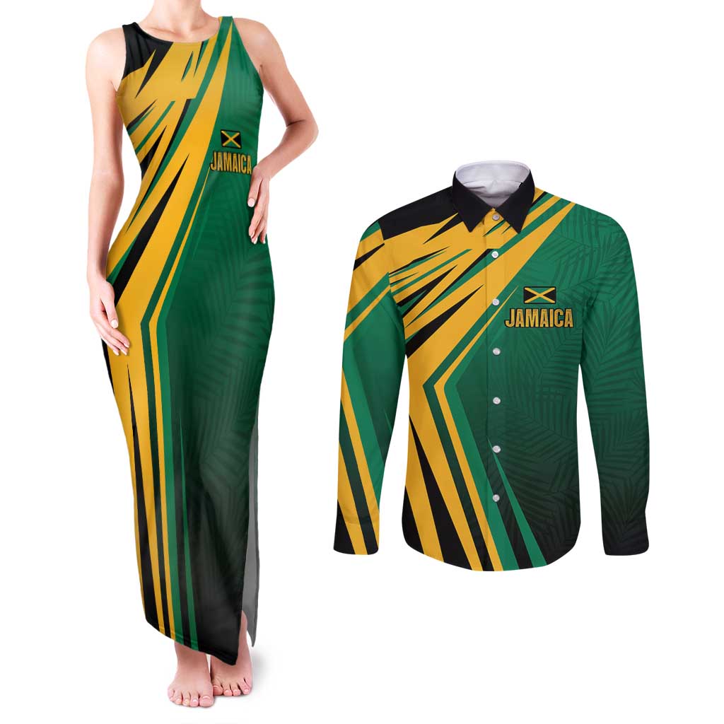 Jamaica Tropical Palm Personalized Couples Matching Tank Maxi Dress and Long Sleeve Button Shirt - Wonder Print Shop