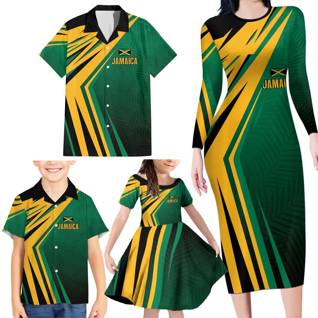 Jamaica Tropical Palm Personalized Family Matching Long Sleeve Bodycon Dress and Hawaiian Shirt - Wonder Print Shop