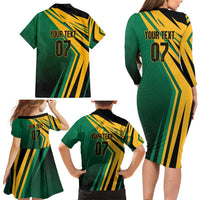 Jamaica Tropical Palm Personalized Family Matching Long Sleeve Bodycon Dress and Hawaiian Shirt - Wonder Print Shop