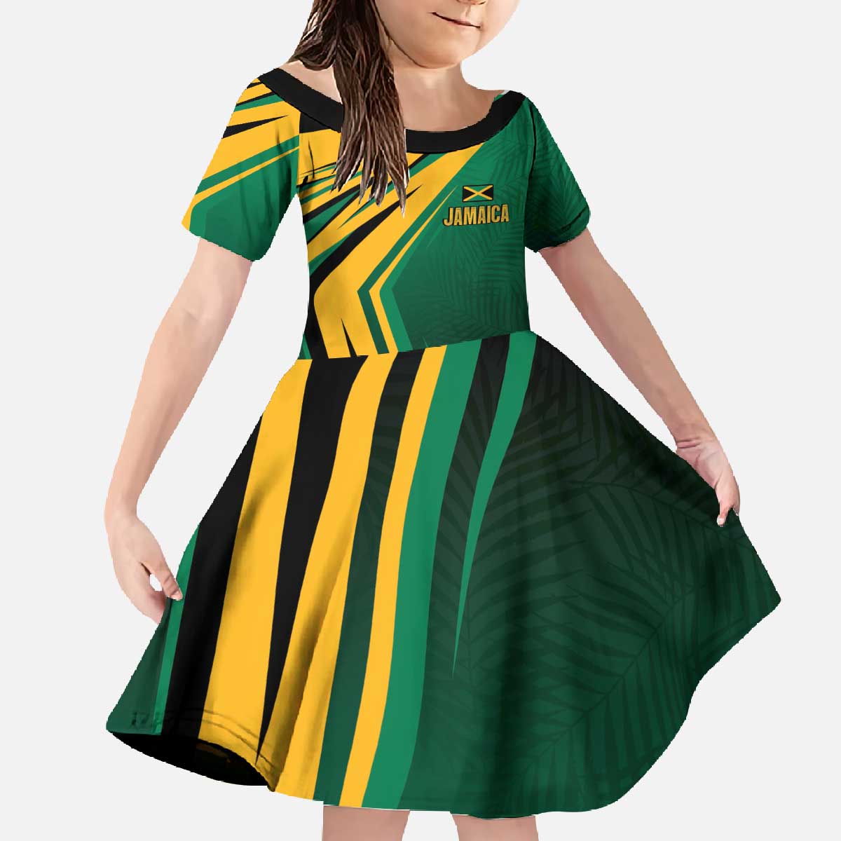 Jamaica Tropical Palm Personalized Family Matching Off The Shoulder Long Sleeve Dress and Hawaiian Shirt - Wonder Print Shop