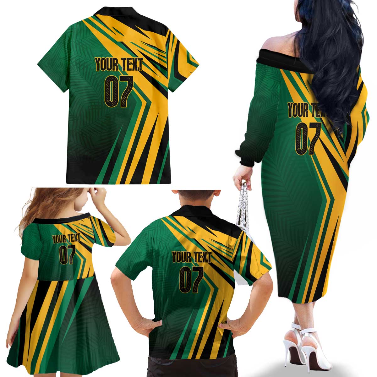 Jamaica Tropical Palm Personalized Family Matching Off The Shoulder Long Sleeve Dress and Hawaiian Shirt - Wonder Print Shop