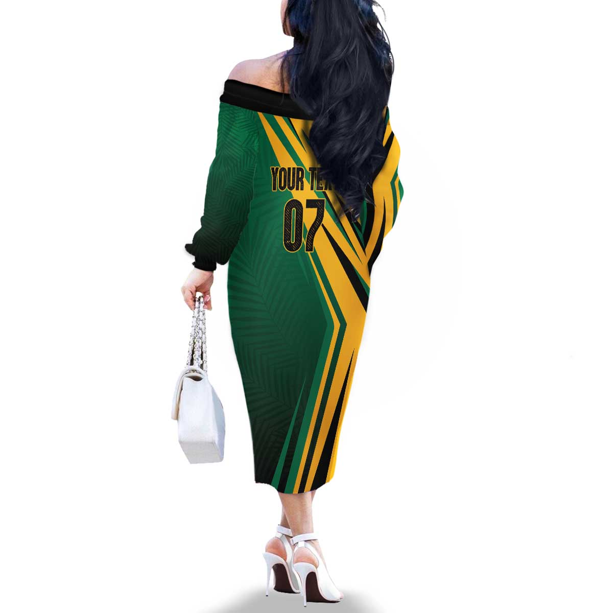 Jamaica Tropical Palm Personalized Family Matching Off The Shoulder Long Sleeve Dress and Hawaiian Shirt - Wonder Print Shop