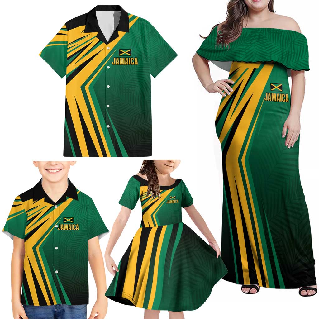 Jamaica Tropical Palm Personalized Family Matching Off Shoulder Maxi Dress and Hawaiian Shirt - Wonder Print Shop