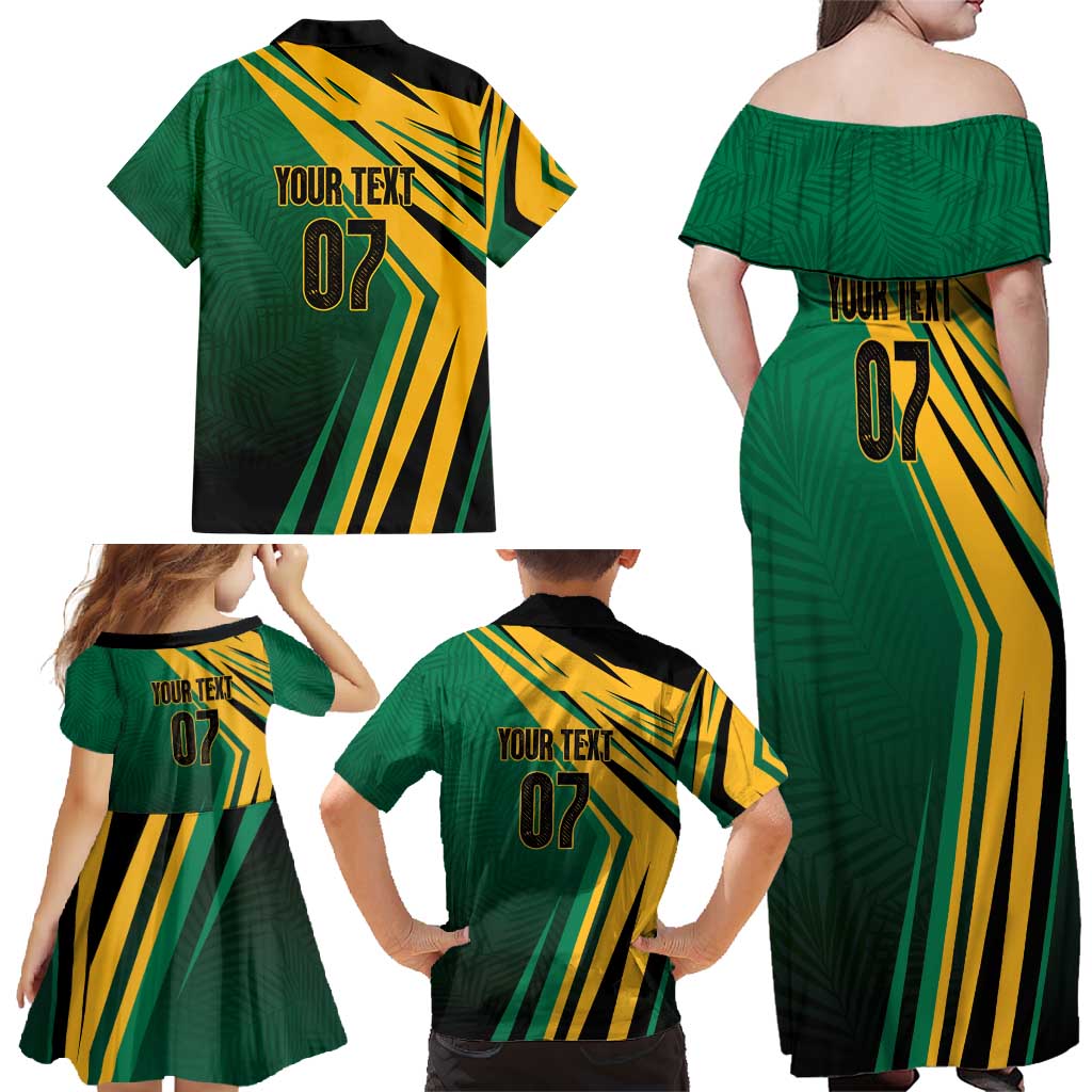 Jamaica Tropical Palm Personalized Family Matching Off Shoulder Maxi Dress and Hawaiian Shirt - Wonder Print Shop