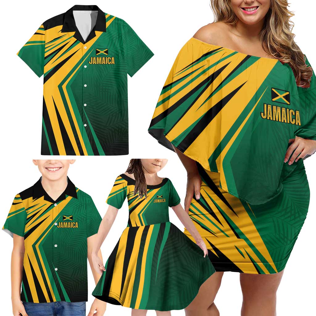 Jamaica Tropical Palm Personalized Family Matching Off Shoulder Short Dress and Hawaiian Shirt - Wonder Print Shop