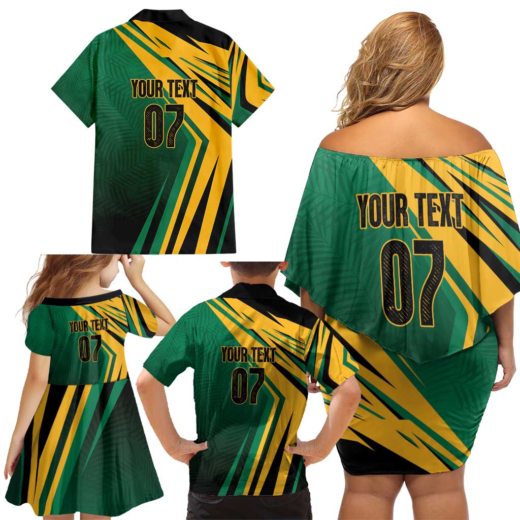 Jamaica Tropical Palm Personalized Family Matching Off Shoulder Short Dress and Hawaiian Shirt - Wonder Print Shop