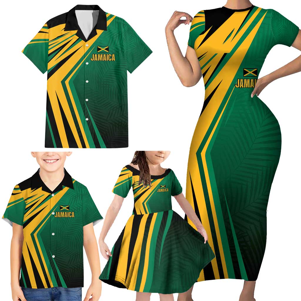 Jamaica Tropical Palm Personalized Family Matching Short Sleeve Bodycon Dress and Hawaiian Shirt - Wonder Print Shop
