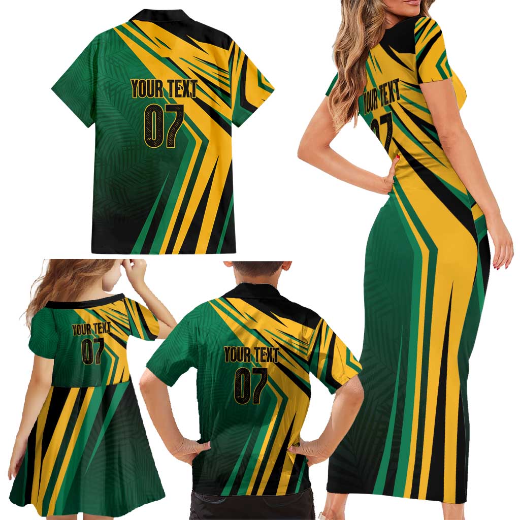 Jamaica Tropical Palm Personalized Family Matching Short Sleeve Bodycon Dress and Hawaiian Shirt - Wonder Print Shop