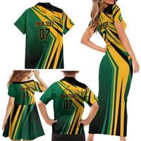 Jamaica Tropical Palm Personalized Family Matching Short Sleeve Bodycon Dress and Hawaiian Shirt - Wonder Print Shop
