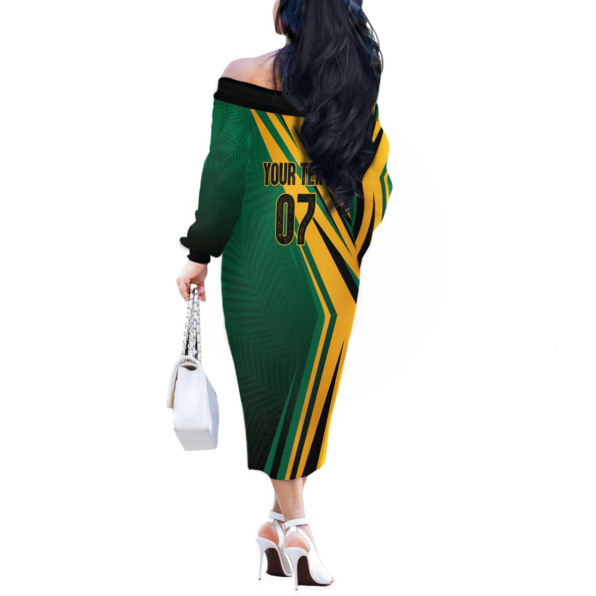 Jamaica Tropical Palm Personalized Off The Shoulder Long Sleeve Dress - Wonder Print Shop