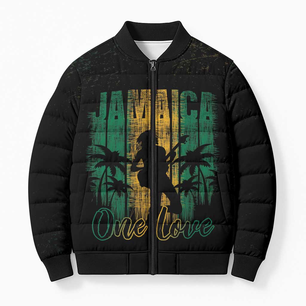 Jamaica One Love Grunge Bomber Puffer Jacket Jamrock - Wonder Print Shop
