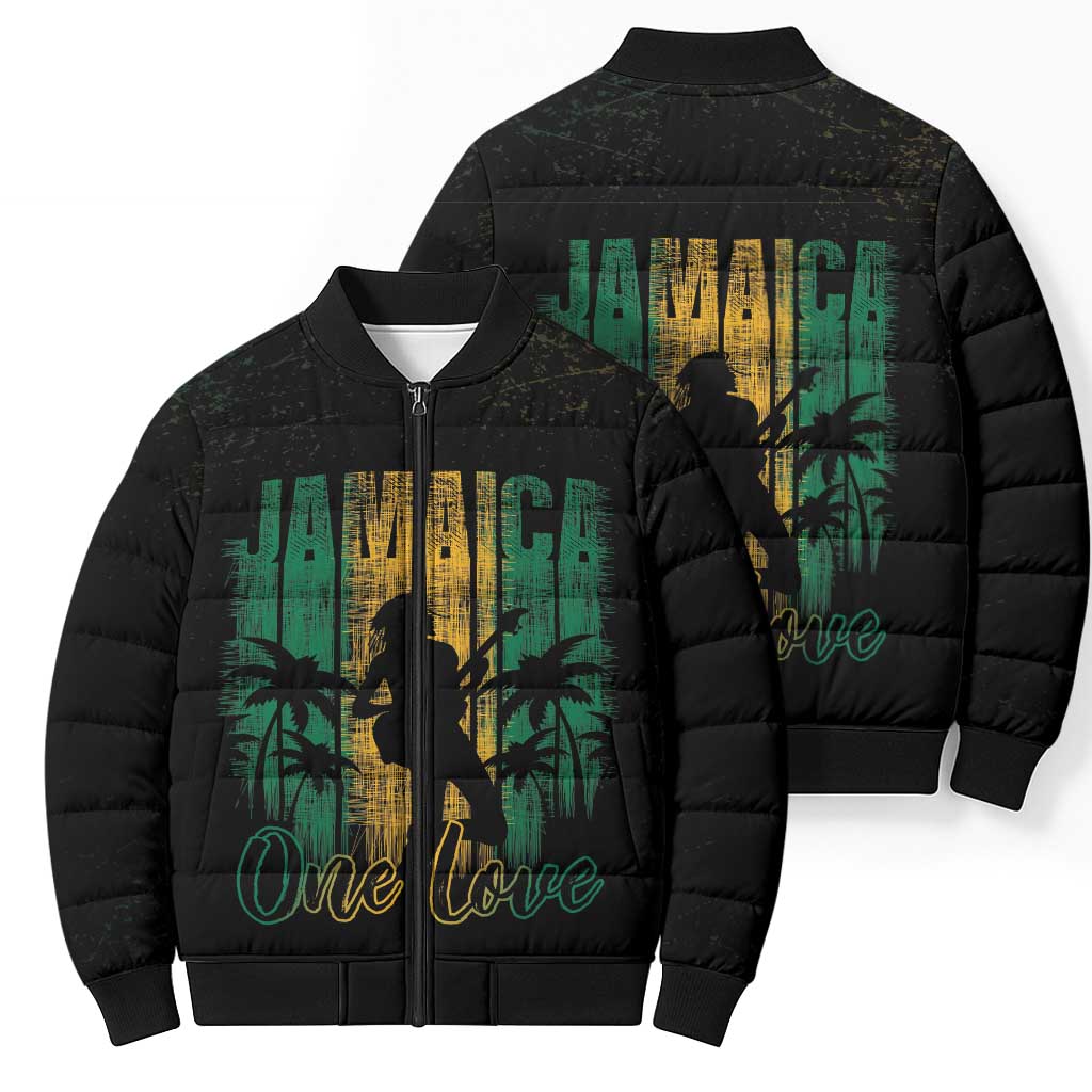 Jamaica One Love Grunge Bomber Puffer Jacket Jamrock - Wonder Print Shop