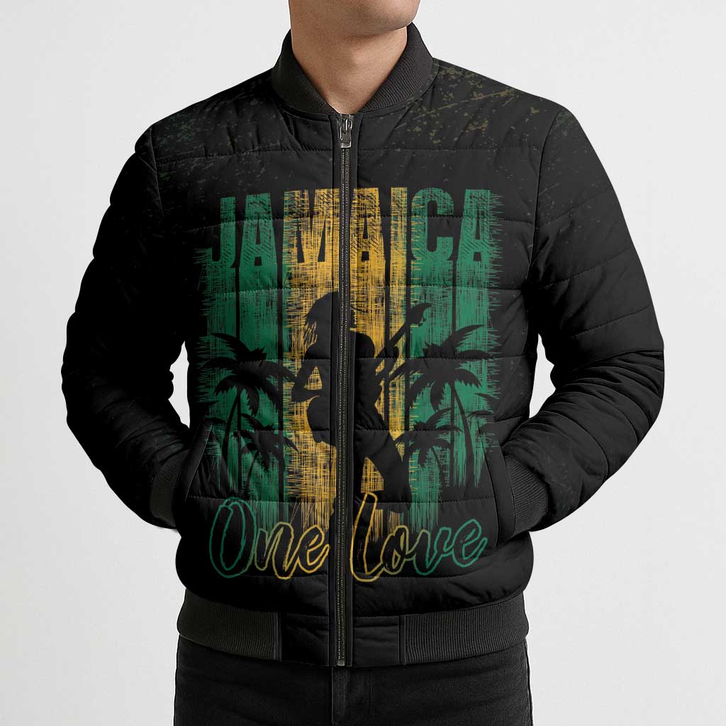 Jamaica One Love Grunge Bomber Puffer Jacket Jamrock - Wonder Print Shop