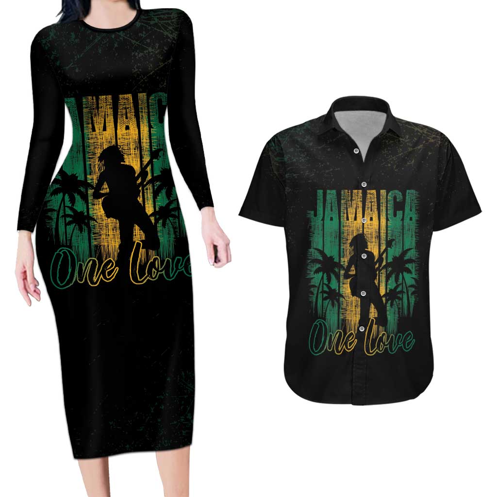 Jamaica One Love Grunge Couples Matching Long Sleeve Bodycon Dress and Hawaiian Shirt Jamrock - Wonder Print Shop