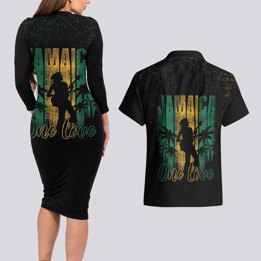 Jamaica One Love Grunge Couples Matching Long Sleeve Bodycon Dress and Hawaiian Shirt Jamrock - Wonder Print Shop