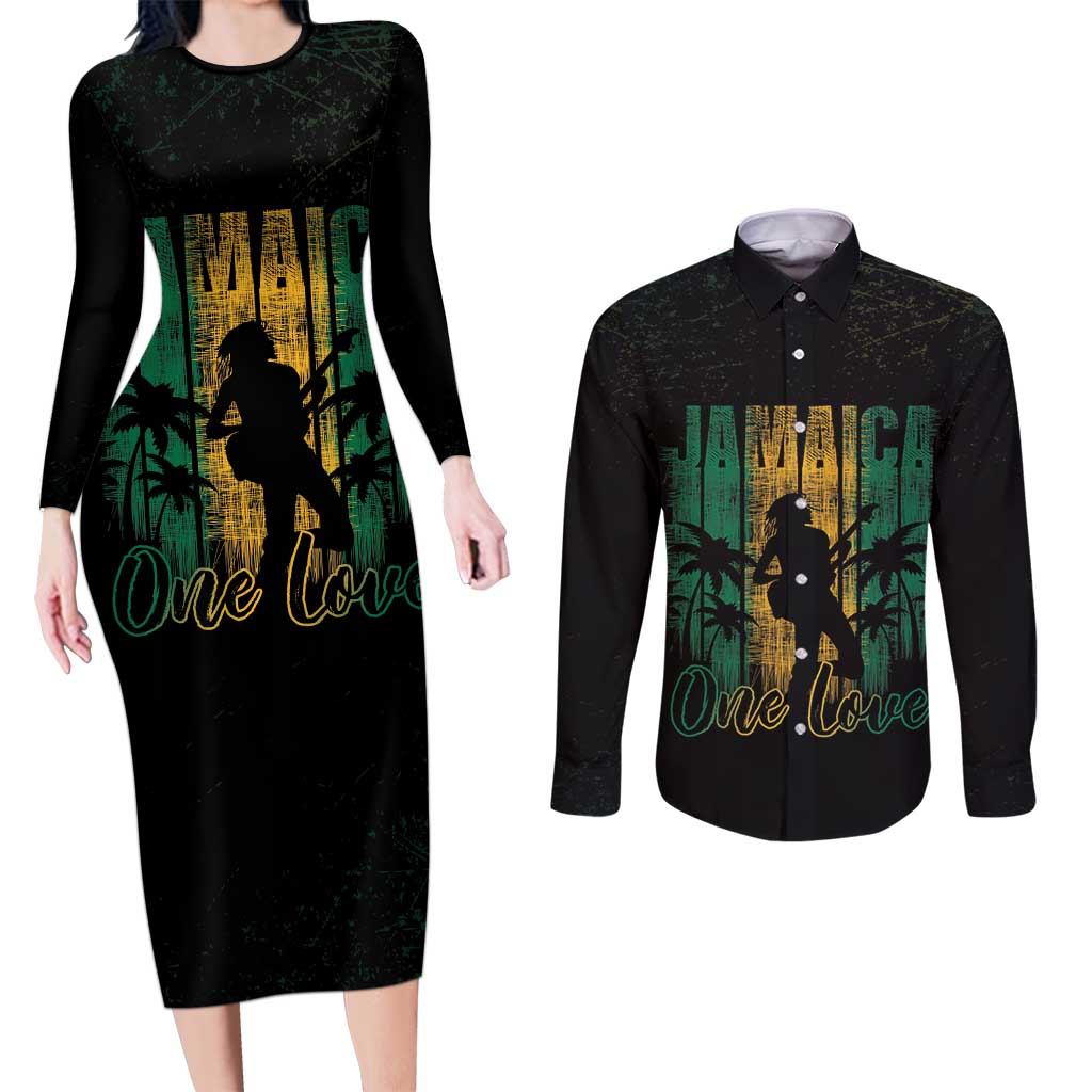 Jamaica One Love Grunge Couples Matching Long Sleeve Bodycon Dress and Long Sleeve Button Shirt Jamrock - Wonder Print Shop