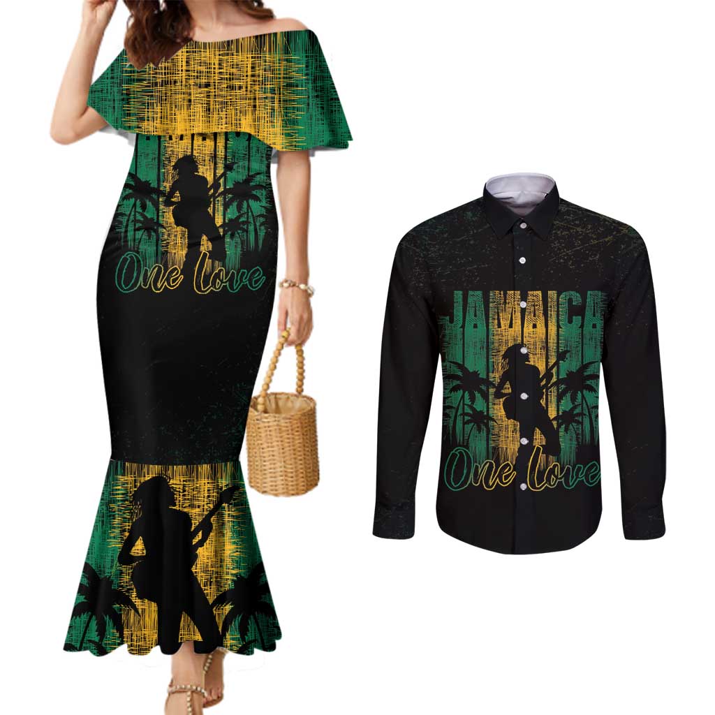 Jamaica One Love Grunge Couples Matching Mermaid Dress and Long Sleeve Button Shirt Jamrock - Wonder Print Shop