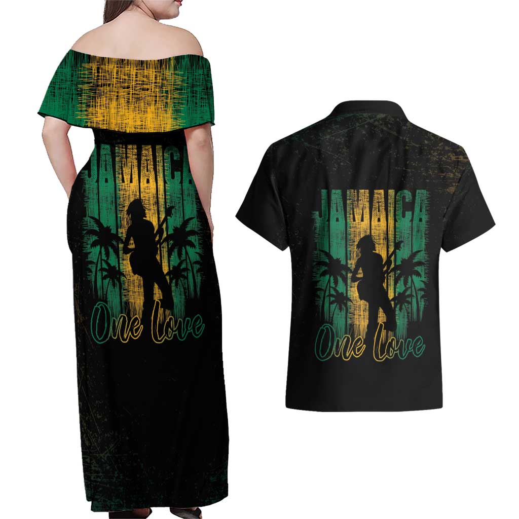 Jamaica One Love Grunge Couples Matching Off Shoulder Maxi Dress and Hawaiian Shirt Jamrock - Wonder Print Shop