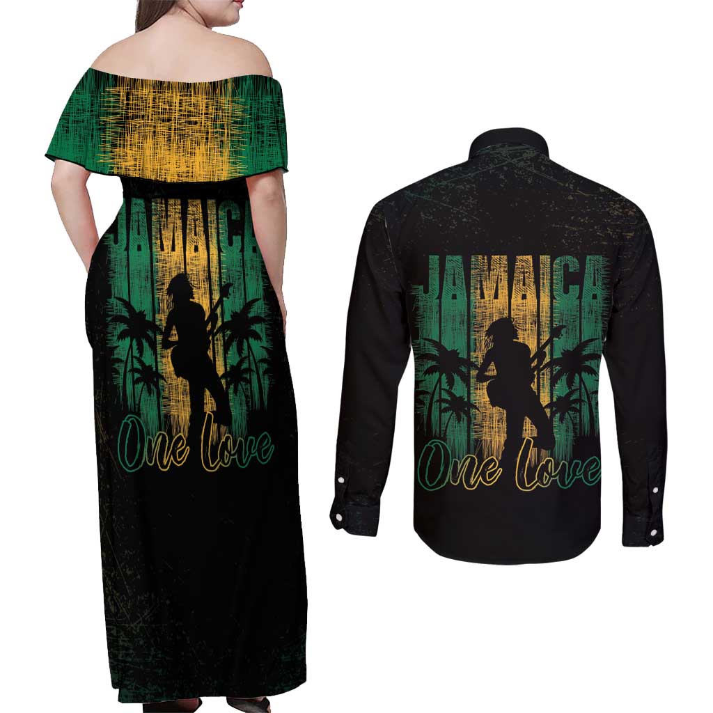Jamaica One Love Grunge Couples Matching Off Shoulder Maxi Dress and Long Sleeve Button Shirt Jamrock - Wonder Print Shop