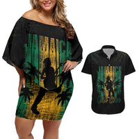 Jamaica One Love Grunge Couples Matching Off Shoulder Short Dress and Hawaiian Shirt Jamrock - Wonder Print Shop