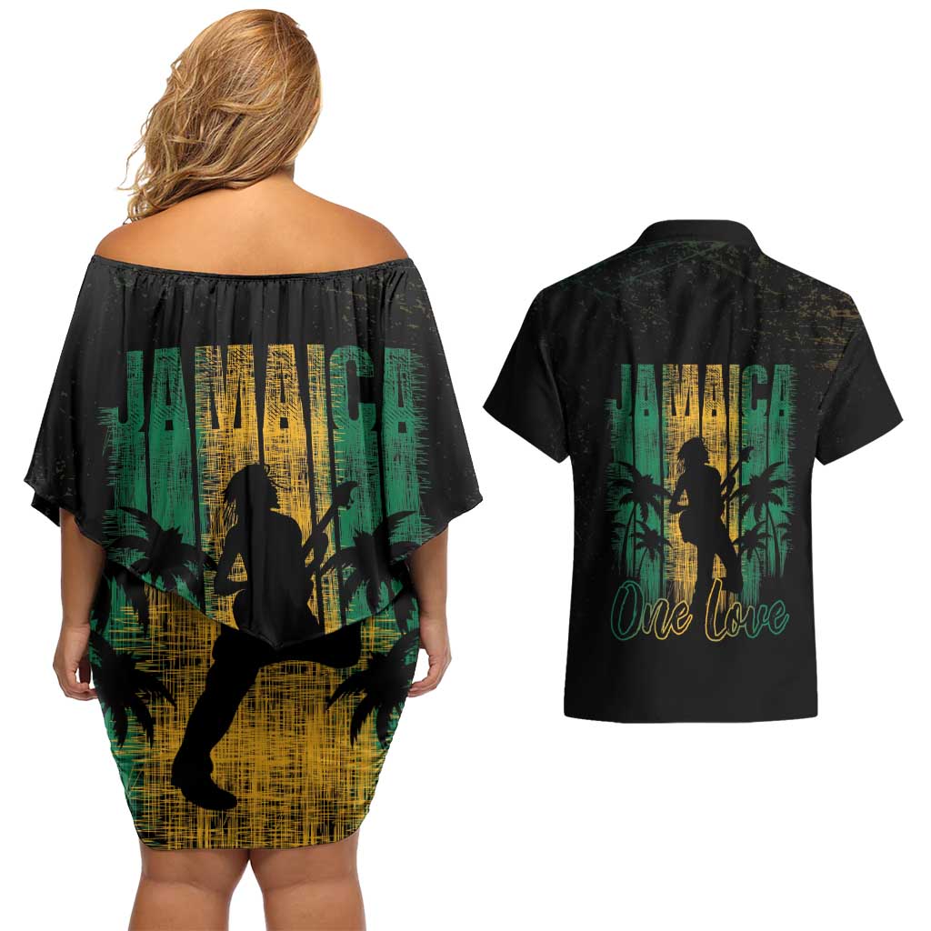 Jamaica One Love Grunge Couples Matching Off Shoulder Short Dress and Hawaiian Shirt Jamrock - Wonder Print Shop